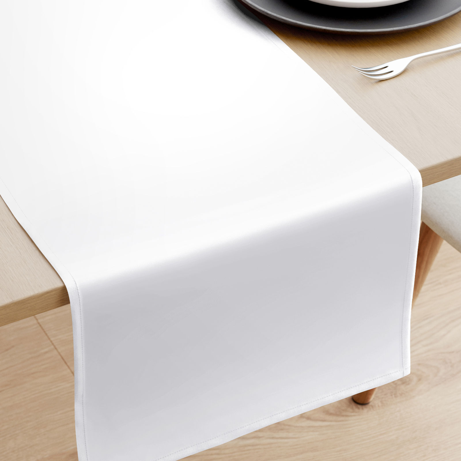 Bieżnik na stół z satyny bawełnianej - biały