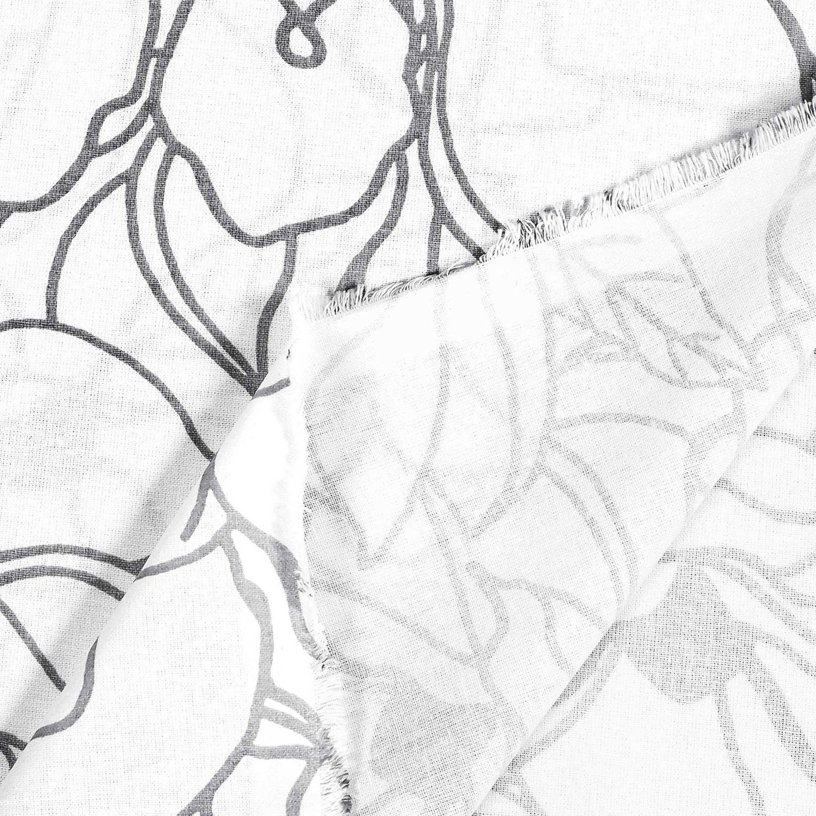 Obrus z płótna bawełnianego - ciemnoszare kwiaty na białym