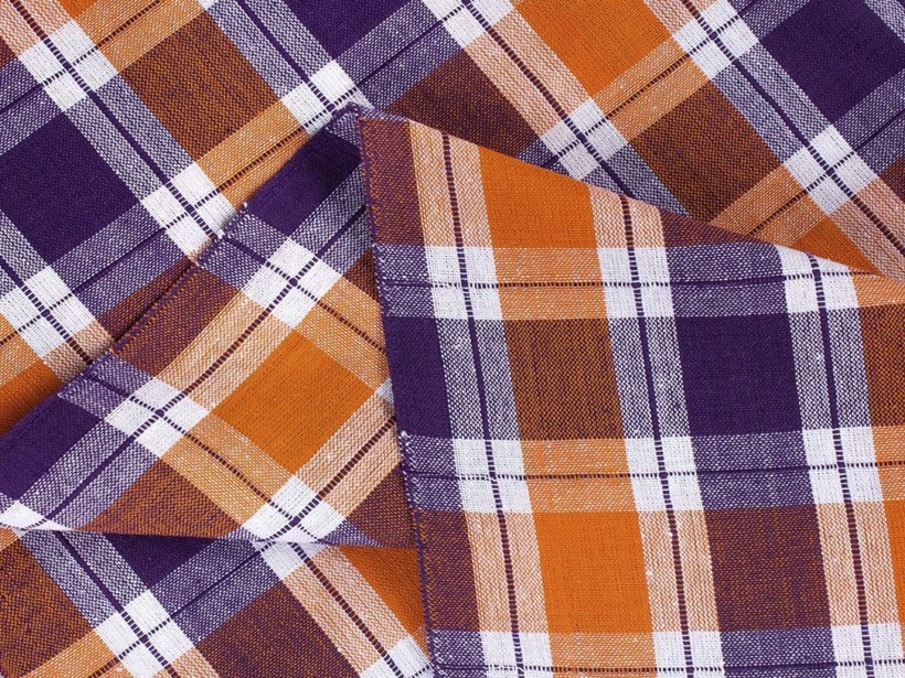 Mocna tkanina bawełniana Kanafas 230 g/m2 - pomarańczowo-fioletowa kratka
