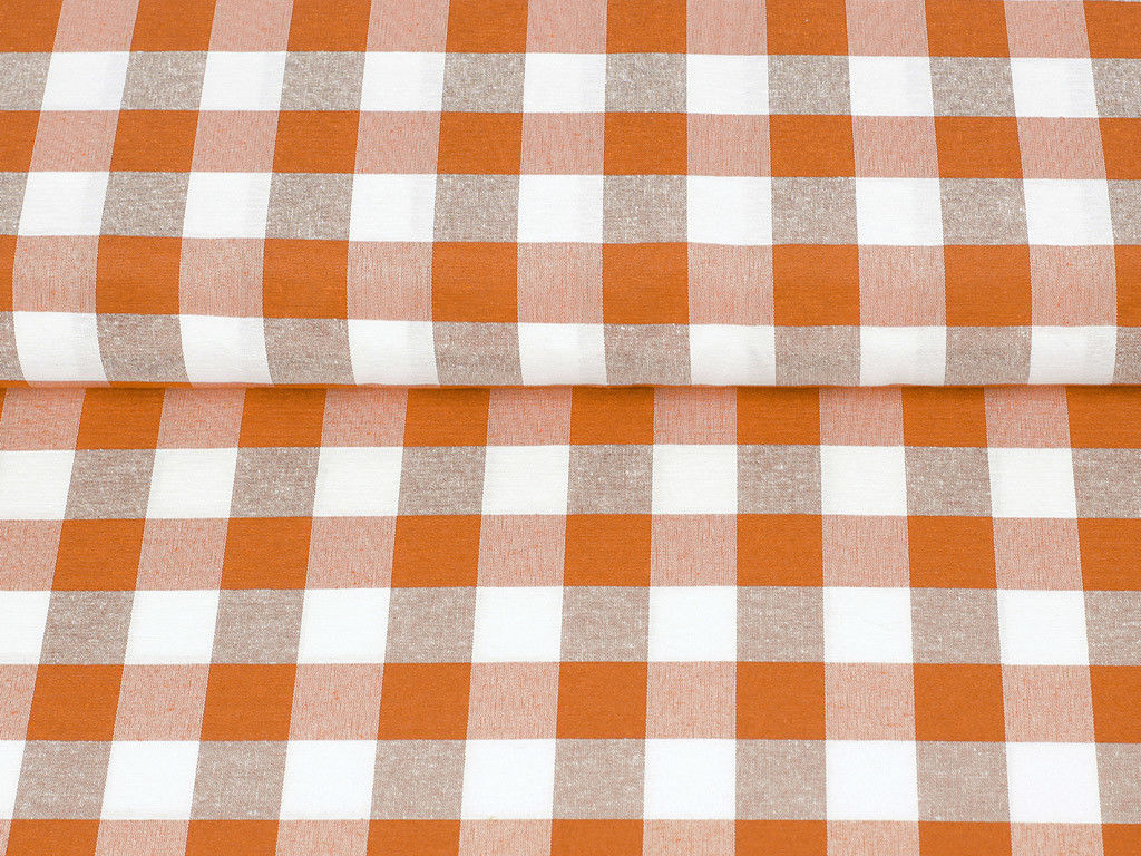 Tkanina dekoracyjna Menorca - duże pomarańczowe i białe kostki