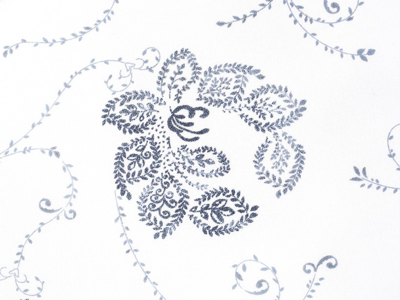 Płótno bawełniane - ciemnoniebieskie ornamenty kwiatowe na białym