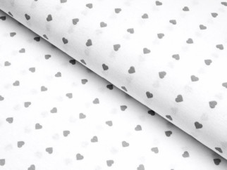 Tkanina dekoracyjna Loneta - szare serca na białym - szer. 140cm