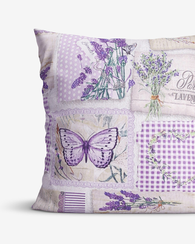 Poszewka na poduszkę bawełniana - patchwork lawendy z motylami