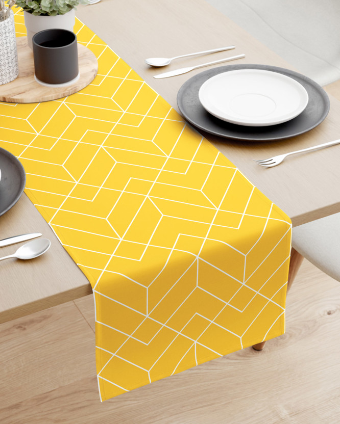 Bieżnik na stół z płótna bawełnianego - mozaika na żółtym