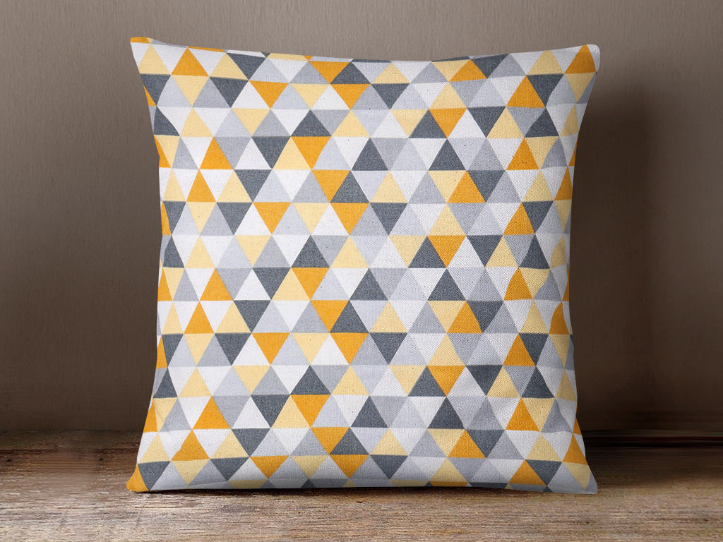 Poszewka na poduszkę bawełniana - pomarańczowe i szare trójkąty