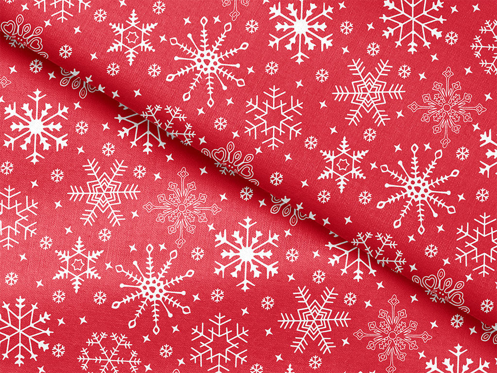 Mocna tkanina bawełniana 220 g/m2 - płatki śniegu na czerwonym
