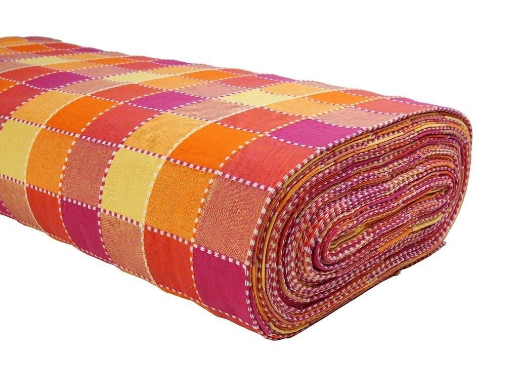 Mocna tkanina bawełniana Kanafas 230 g/m2 - duża kratka pomarańczowo-różowo-żółta