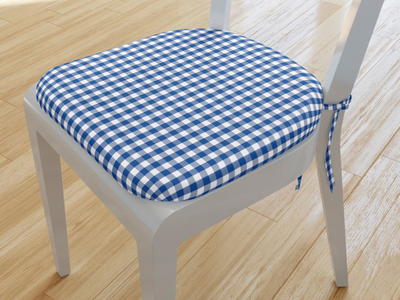 Zaokrąglona poduszka na krzesło 39x37 cm Kanafas - mała niebiesko-biała kratka