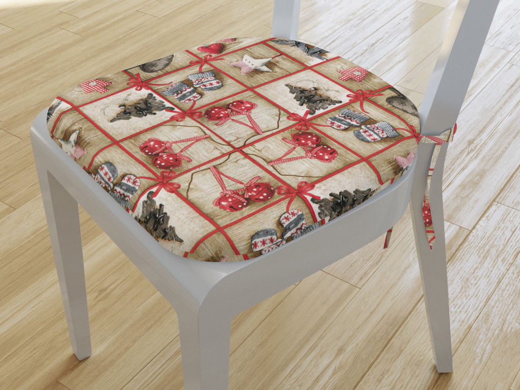 Zaokrąglona poduszka na krzesło 39x37 cm Loneta świąteczna - święta na beżowym