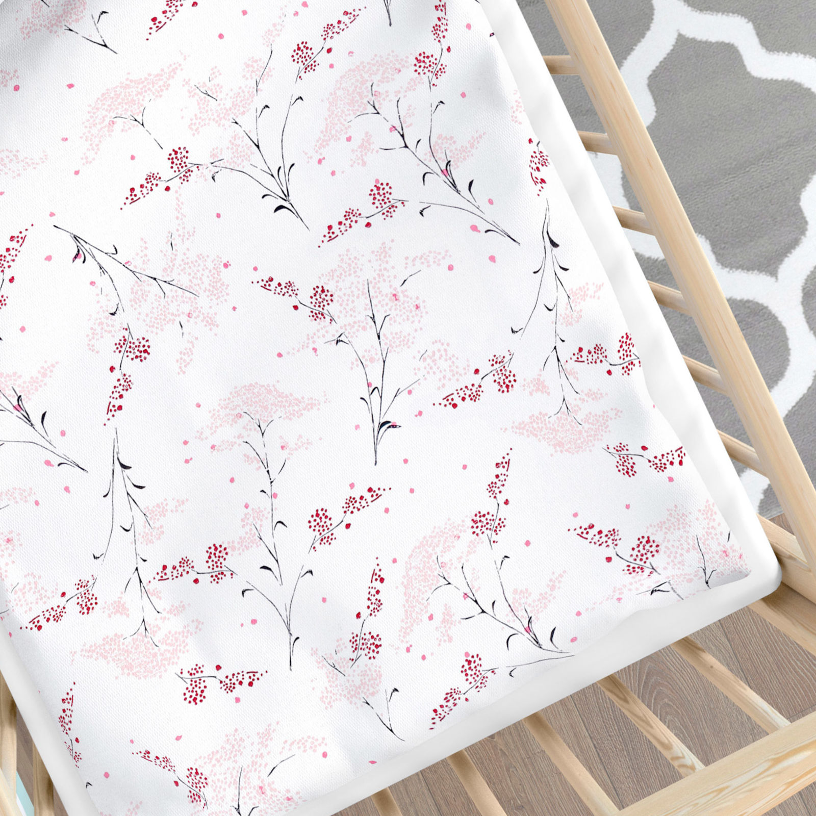 Pościel bawełniana do łóżeczka - kwiaty japońskie na białym