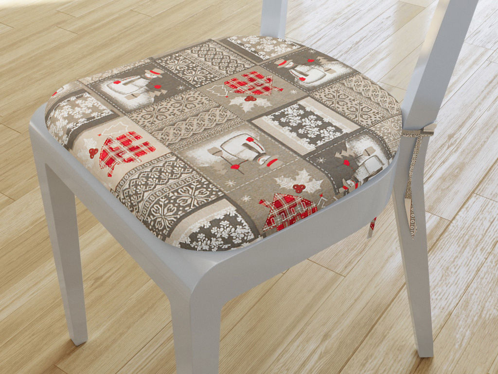 Zaokrąglona poduszka na krzesło 39x37 cm Loneta świąteczna - bałwany