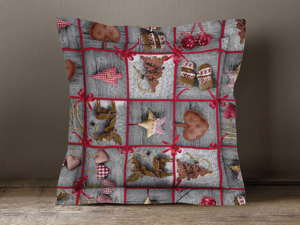 Poszewka na poduszkę z ozdobną kantą dekoracyjna świąteczna Loneta - święta na szarym