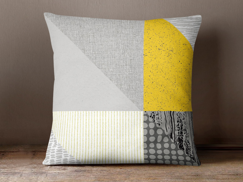 Poszewka na poduszkę bawełniana - żółto-szare nowoczesne trójkąty