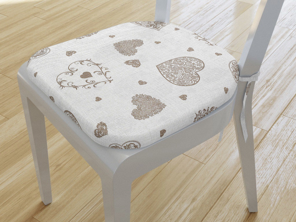 Zaokrąglona poduszka na krzesło 39x37 cm Verona - wiklinowe serca na naturalnym