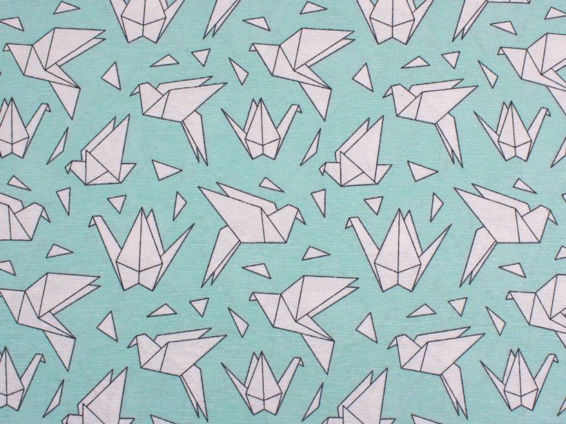 Tkanina dekoracyjna Loneta - origami na turkusowym