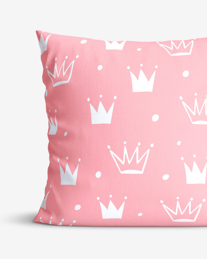 Poszewka na poduszkę bawełniana dla dzieci - korony na różowym