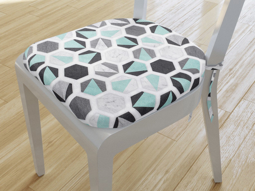 Zaokrąglona poduszka na krzesło 39x37 cm Loneta - miętowy sześciokąt