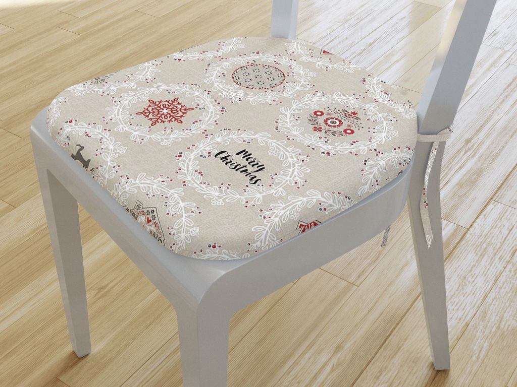 Zaokrąglona poduszka na krzesło 39x37 cm Loneta świąteczna - Merry Christmas