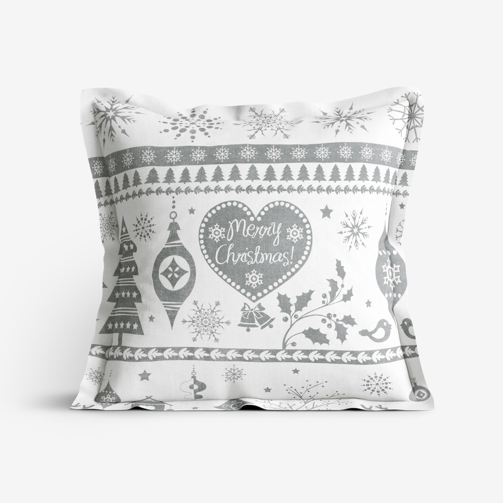 Poszewka na poduszkę z ozdobną kantą bawełniana świąteczna - symbole świąteczne na białym