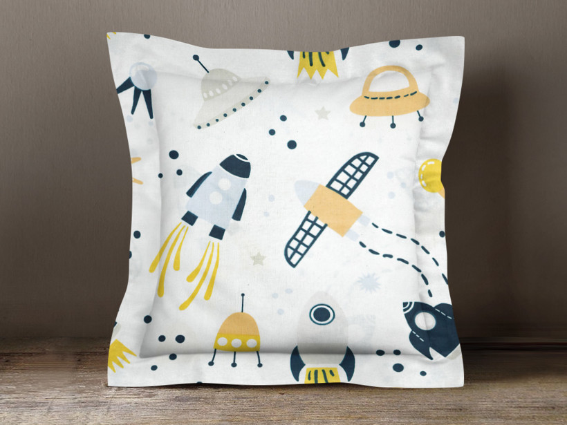Poszewka na poduszkę z ozdobną kantą bawełniana dla dzieci - kosmos