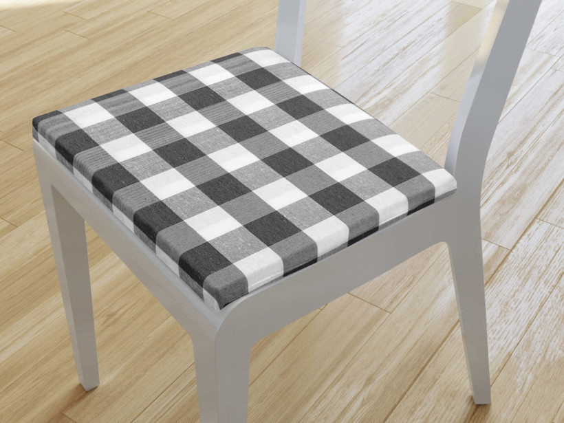 Kwadratowa poduszka na krzesło 38x38 cm Menorca - duże ciemnoszare i białe kwadraty