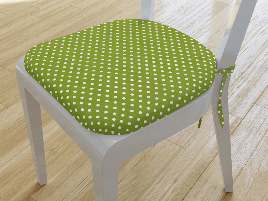 Zaokrąglona poduszka na krzesło 39x37 cm - białe kropki na zielonym