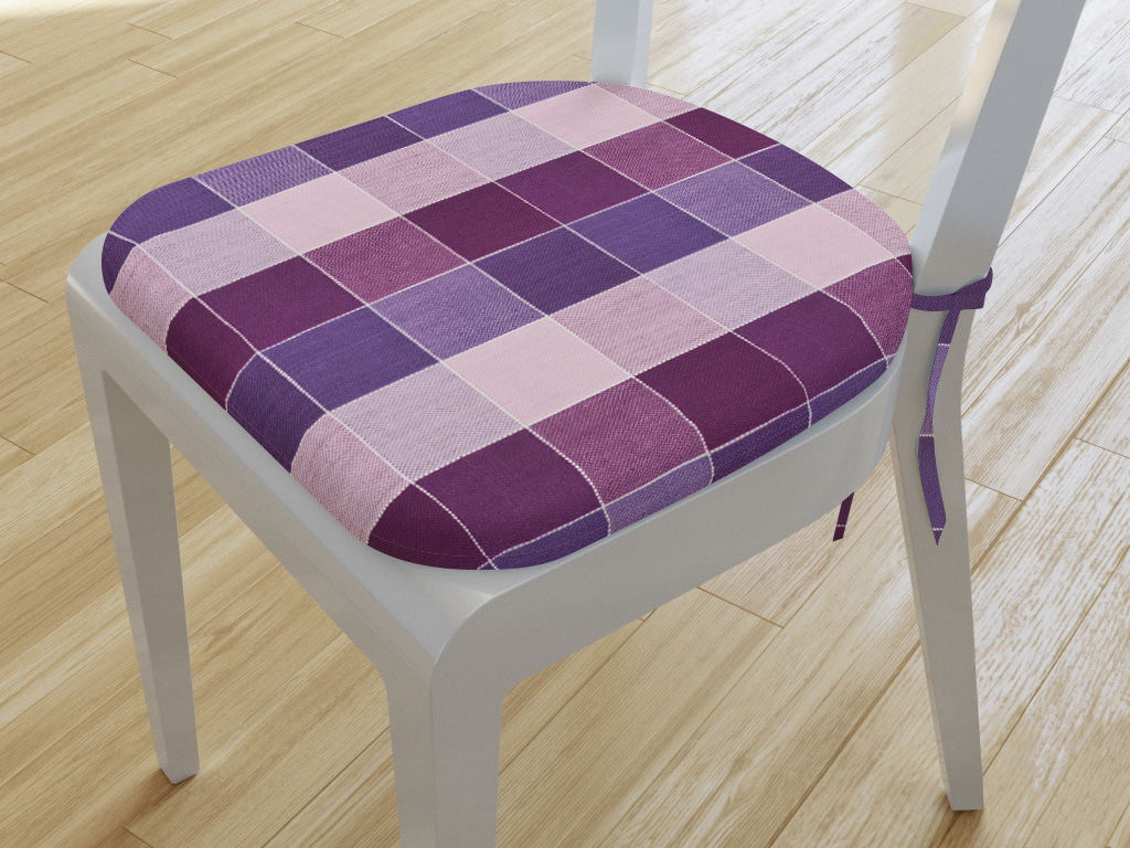 Zaokrąglona poduszka na krzesło 39x37 cm Kanafas - duża fioletowa kratka