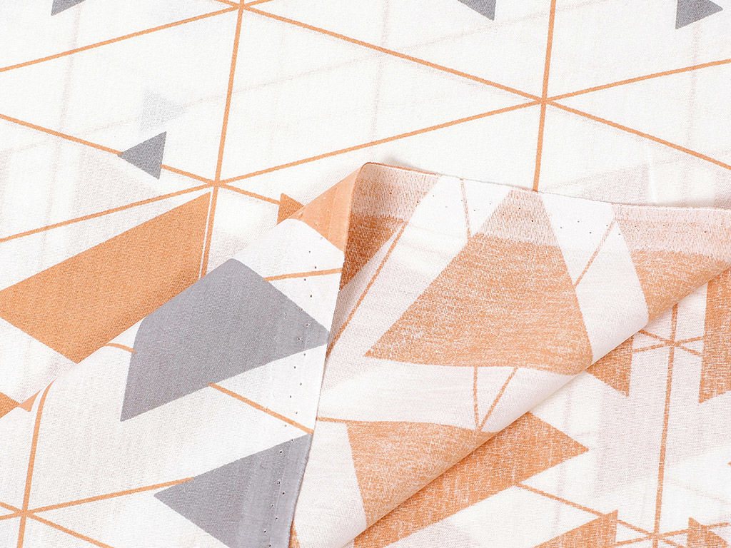 Płótno bawełniane Deluxe - pomarańczowo-szare trójkąty