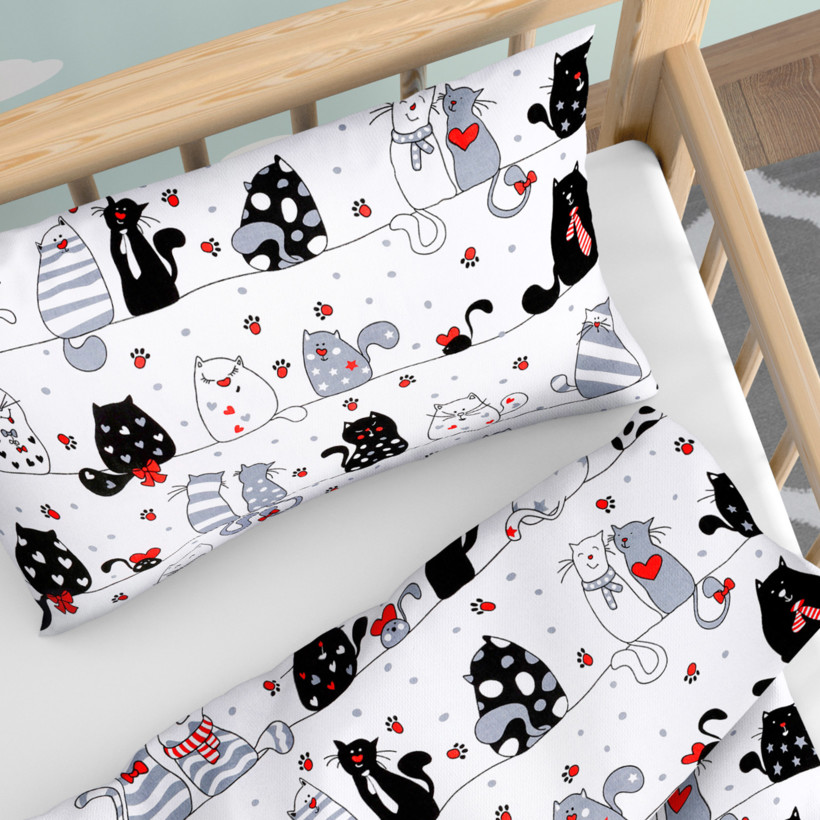 Pościel bawełniana do łóżeczka - komiczne koty na białym