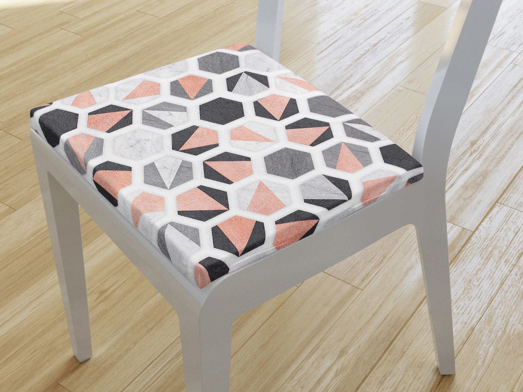 Kwadratowa poduszka na krzesło 38x38 cm Loneta - brudny róż sześciokąt