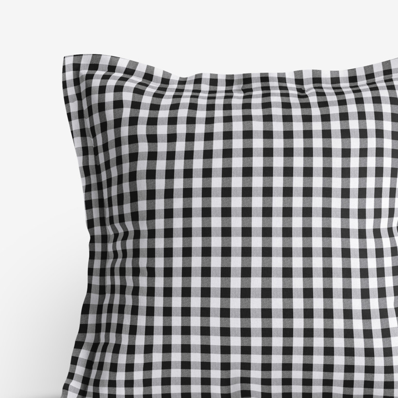Poszewka na poduszkę z ozdobną kantą bawełniana - czarno-biała kratka