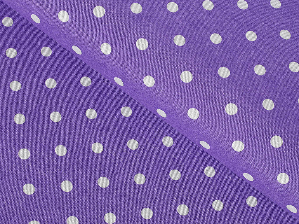 Tkanina dekoracyjna Loneta - białe kropki na fioletowym