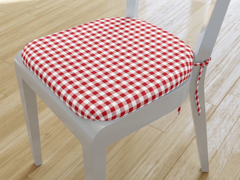 Zaokrąglona poduszka na krzesło 39x37 cm - czerwono-biała kratka