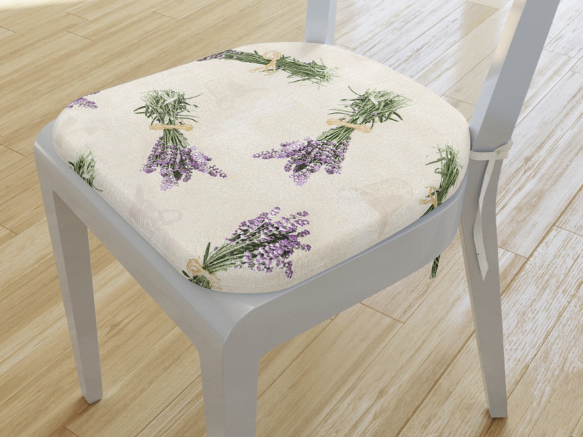 Zaokrąglona poduszka na krzesło 39x37 cm Verona - bukiet lawendy na beżowym