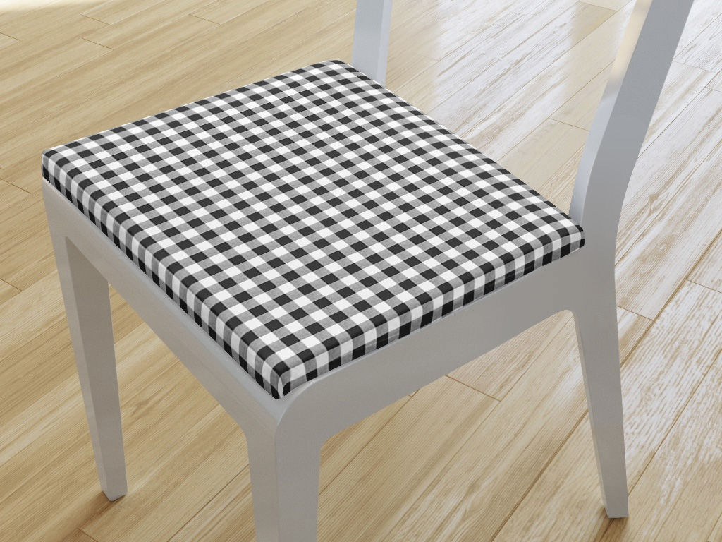 Kwadratowa poduszka na krzesło 38x38 cm - czarno-biała kratka