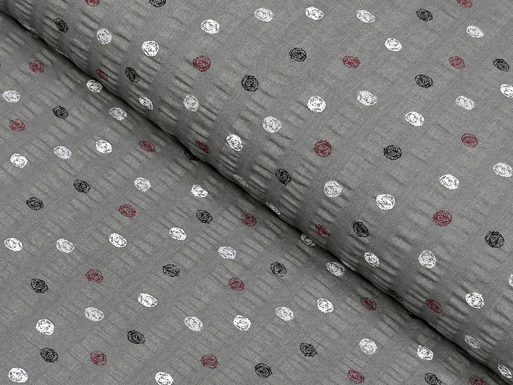 Kora bawełniana na metry - kolorowe kropki na ciemnoszarym