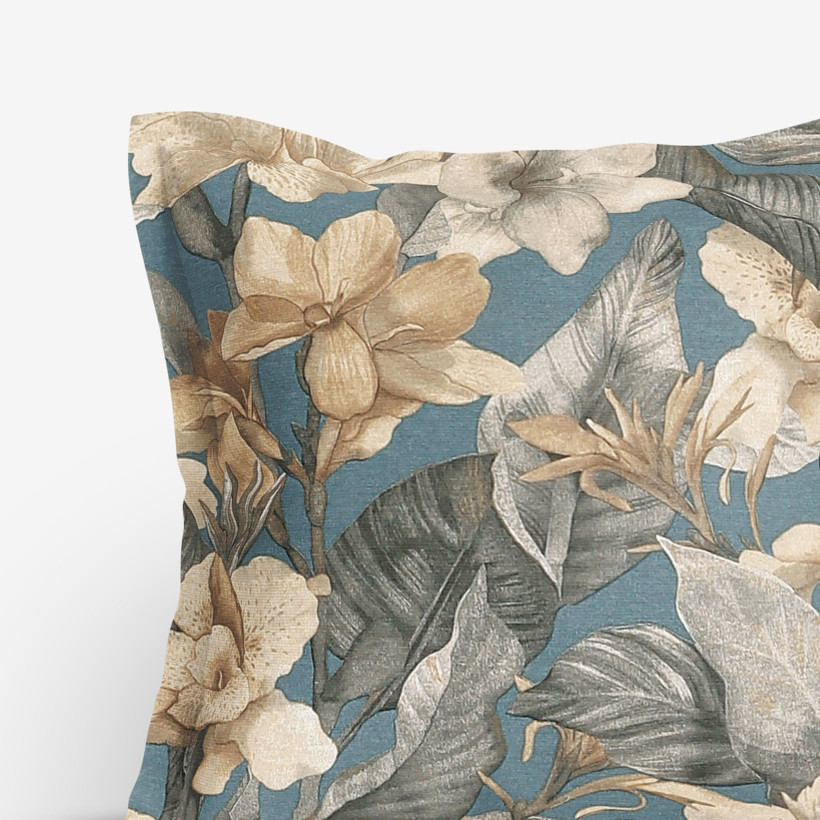 Poszewka na poduszkę z ozdobną kantą dekoracyjna Loneta - kwiaty tropikalne