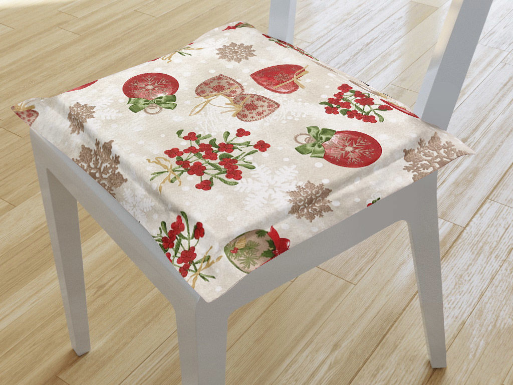 Kwadratowa poduszka na krzesło z ozdobną kantą 38x38 cm Verona świąteczna - dekoracje świąteczne na naturalnym