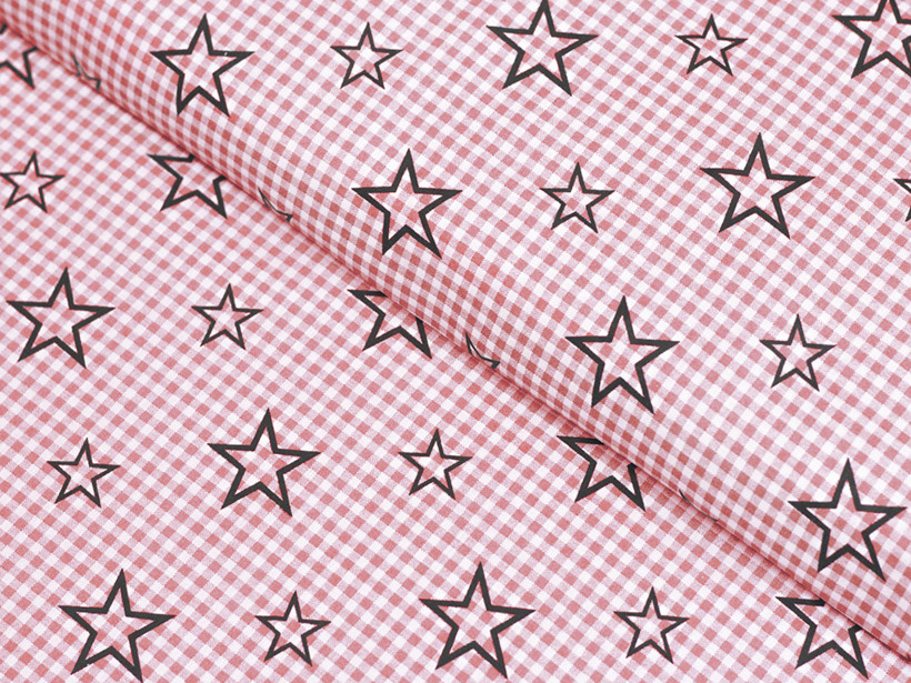 Płótno bawełniane - gwiazdki na różowej kratce