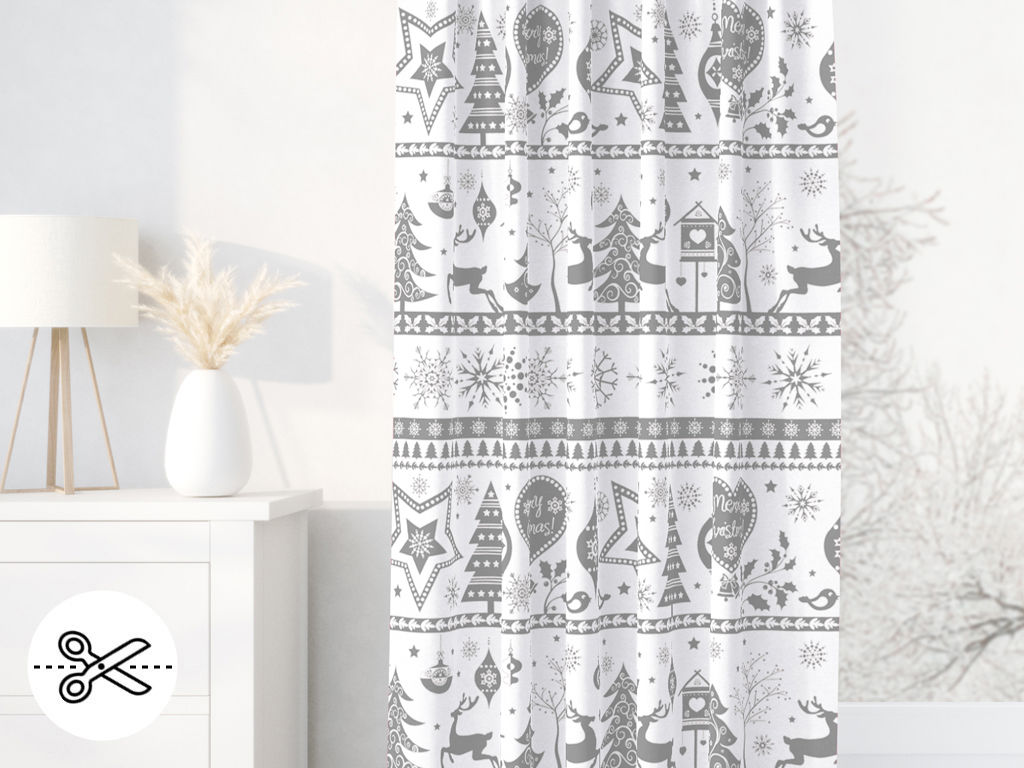 Zasłona bawełniana świąteczna na wymiar - symbole świąteczne na białym