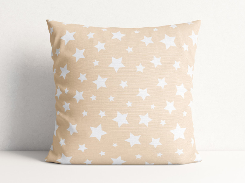 Poszewka na poduszkę dekoracyjna Loneta - białe gwiazdy na beżowym