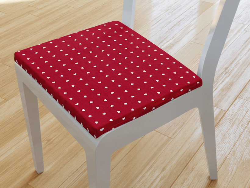 Kwadratowa poduszka na krzesło 38x38 cm Loneta - białe serduszka na czerwonym