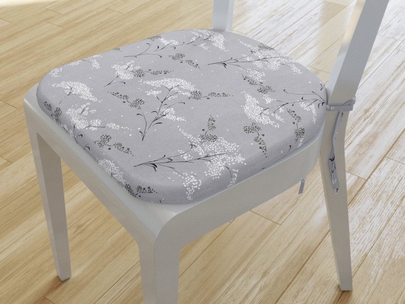 Zaokrąglona poduszka na krzesło 39x37 cm - kwiaty japońskie na szarym