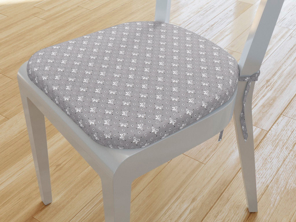 Zaokrąglona poduszka na krzesło 39x37 cm - motyle na szarym