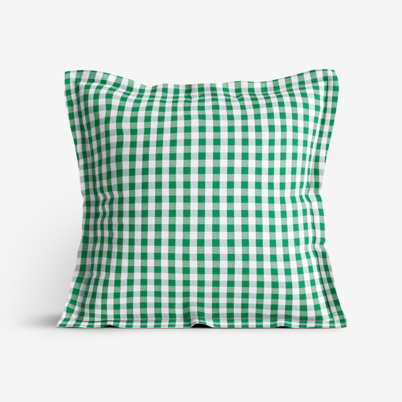 Poszewka na poduszkę z ozdobną kantą bawełniana - zielono-biała kratka