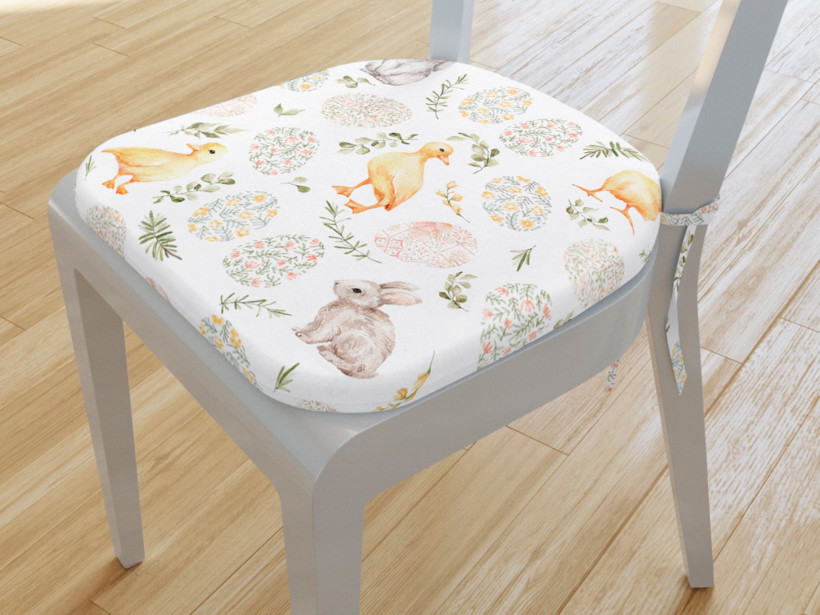 Zaokrąglona poduszka na krzesło 39x37 cm Loneta wielkanocna - kurczęta i króliczki