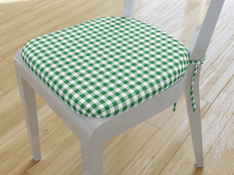 Zaokrąglona poduszka na krzesło 39x37 cm - zielono-biała kratka