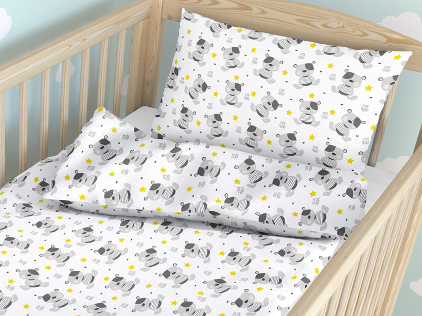 Pościel bawełniana do łóżeczka - urocze miśki z żółtymi gwiazdkami