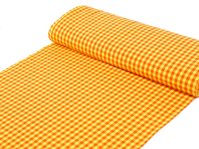 Mocna tkanina bawełniana Kanafas 230 g/m2 - mała pomarańczowo-żółta kratka