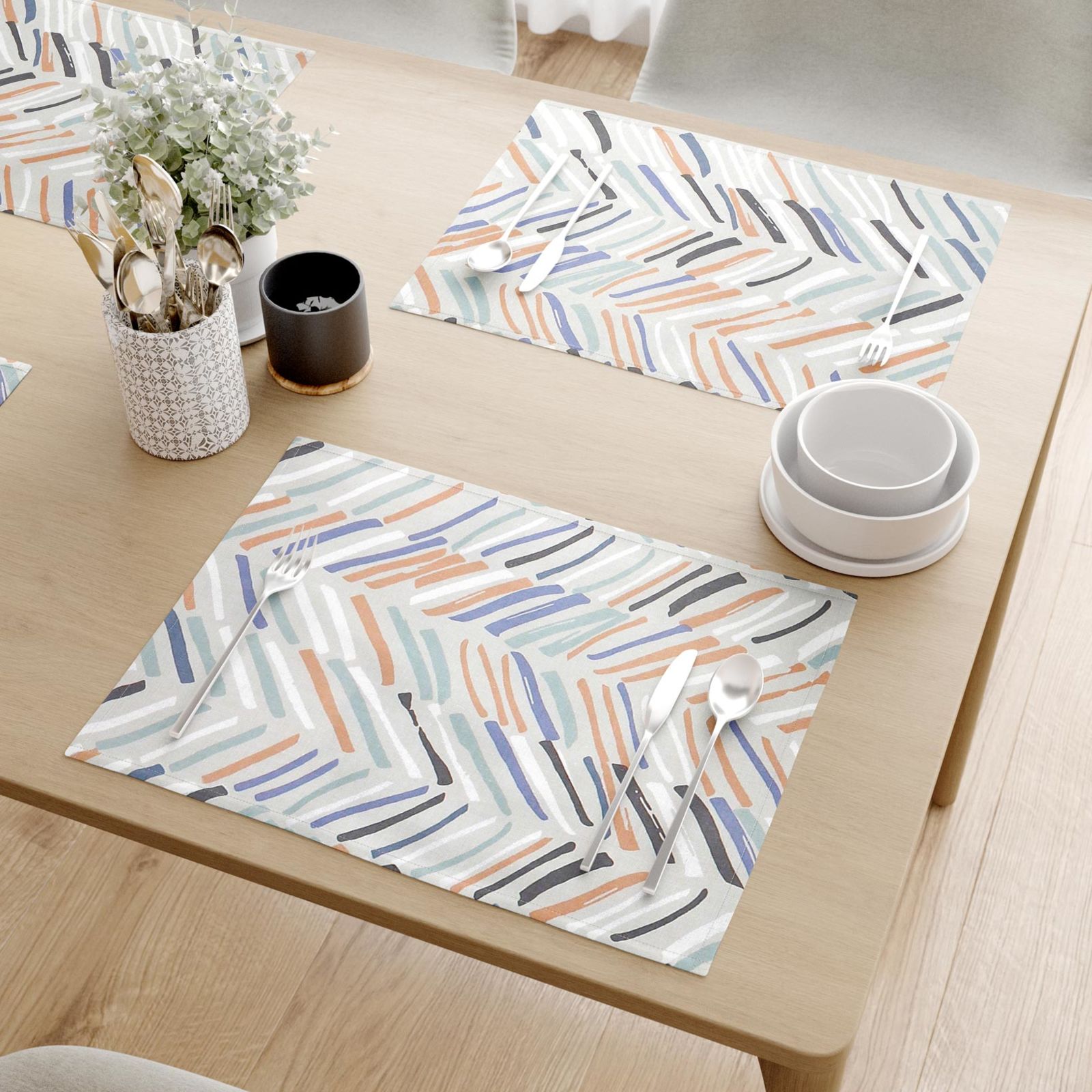 Podkładka na stół z płótna bawełnianego - malowane kolorowe kreski - 2szt.